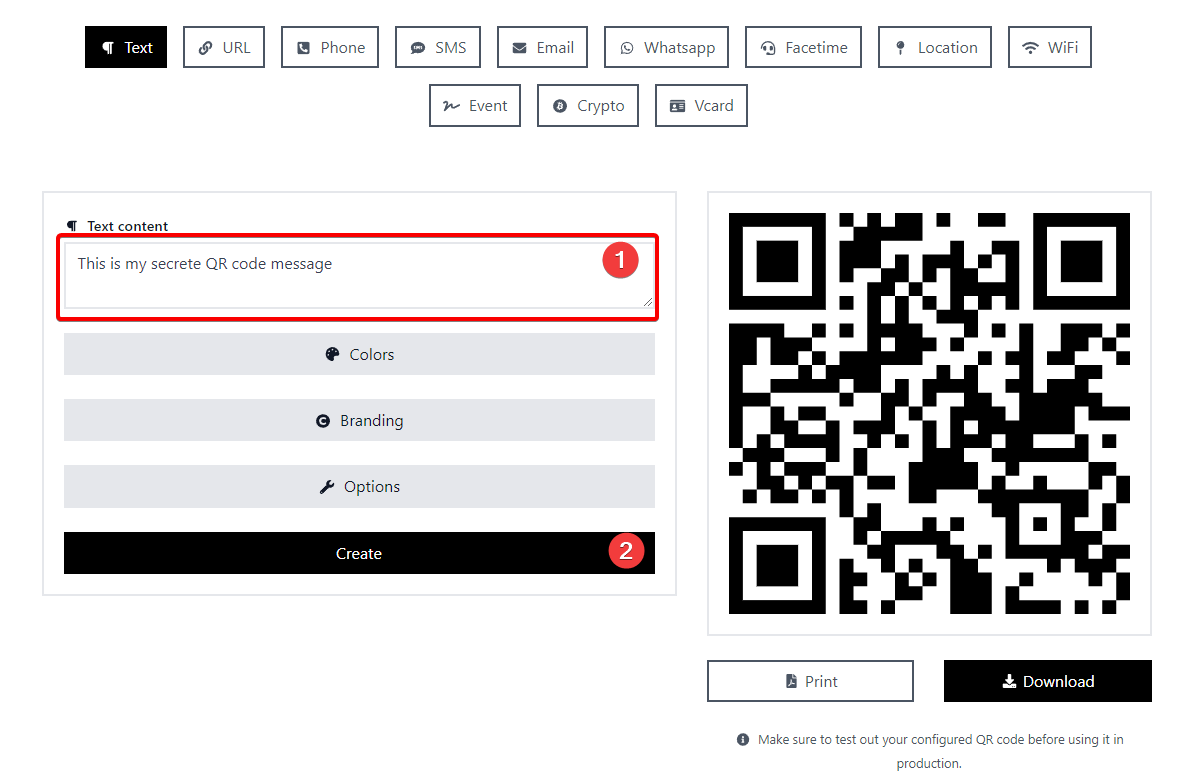 How to generate a text qr code